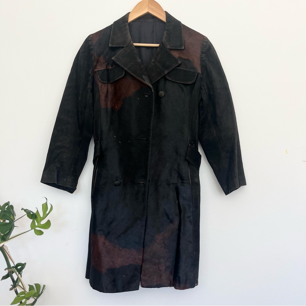 True Vintage 1960s Tilopel Women's Cowhide and Suede Trench Coat Brown Black S/M